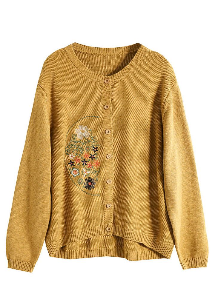 WW | Coffee Embroidered Button Patchwork Knit Cardigans