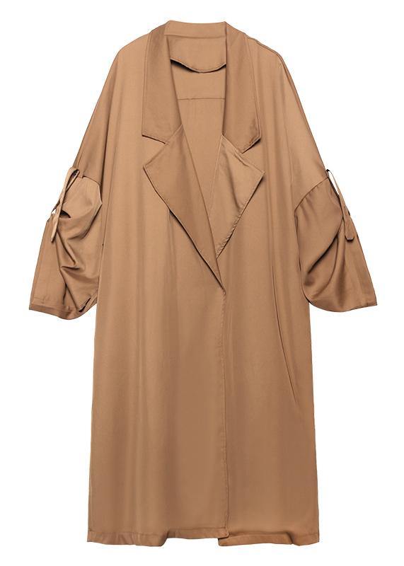WW | Notched Pockets Fine Long Coat sBlack Oversized Women's Coats