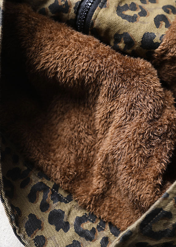 WW | Braune Kapuzen-Patchwork-Leopard-Faux-Fur-Jacken Winter