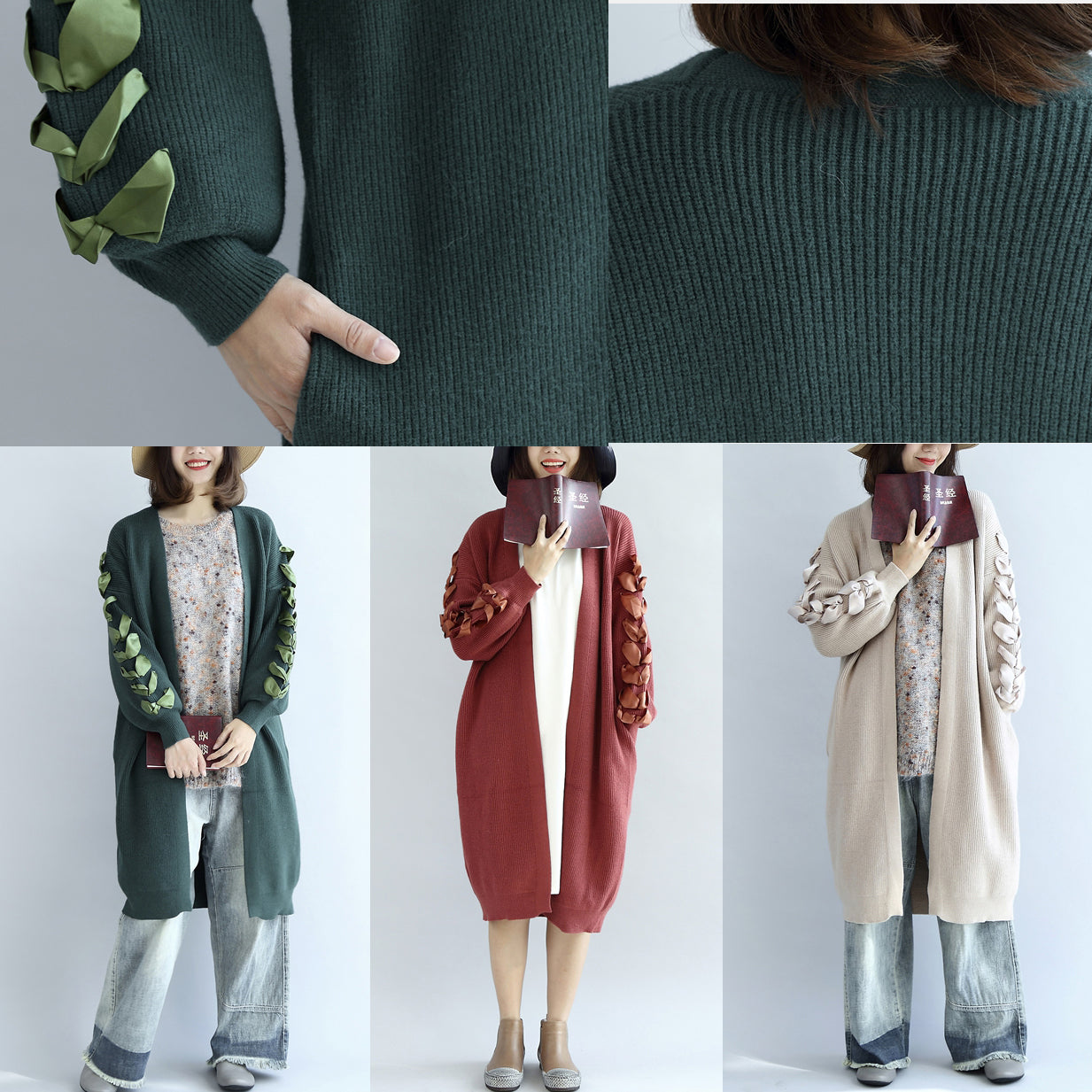 WW | Green Oversized Knit Cardigan Plus-Size Sweater Coats