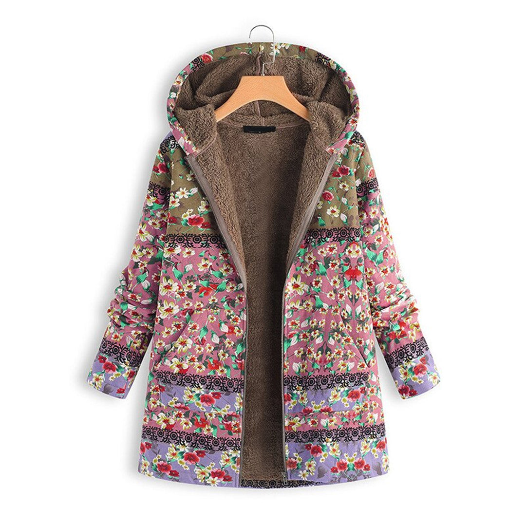 WW | Blumen Reißverschluss Jacke mit Kapuze Damenjacke