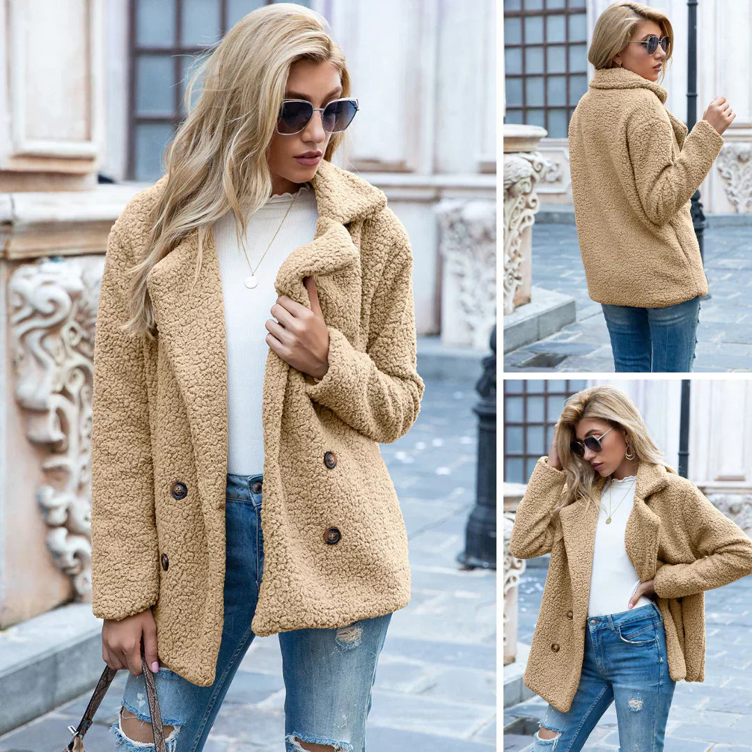 WW | Doppelreihig Teddyplüsch Herbstjacke Damenjacke