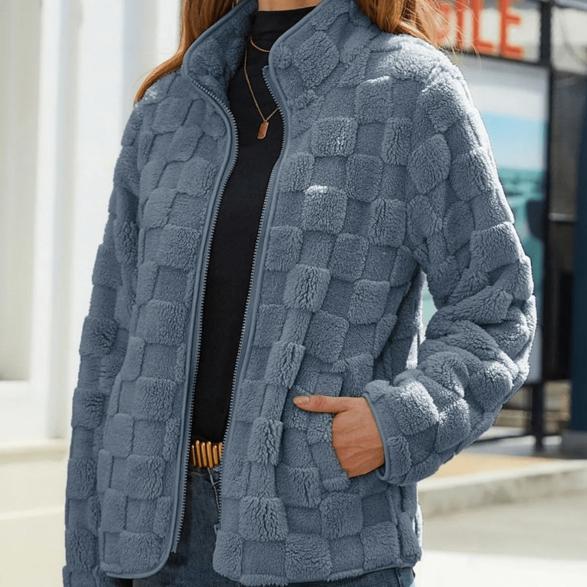WW | Strukturierte Fleecejacke mit Stehkragen Für Frauen