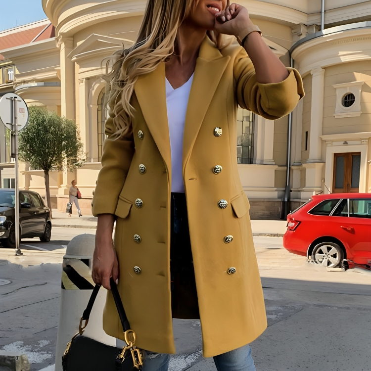 WW | Long Coat Tailored Fit Double-Breasted Luxury Fabric Lapel Collar Full Length