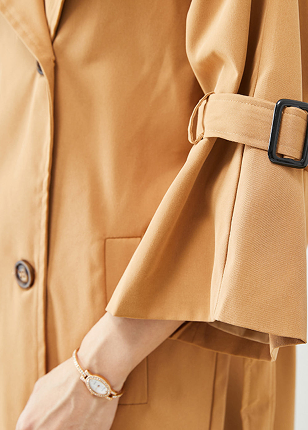 WW | Khaki Notched Doppelreihige Slim Fit Baumwoll-Trenchcoats