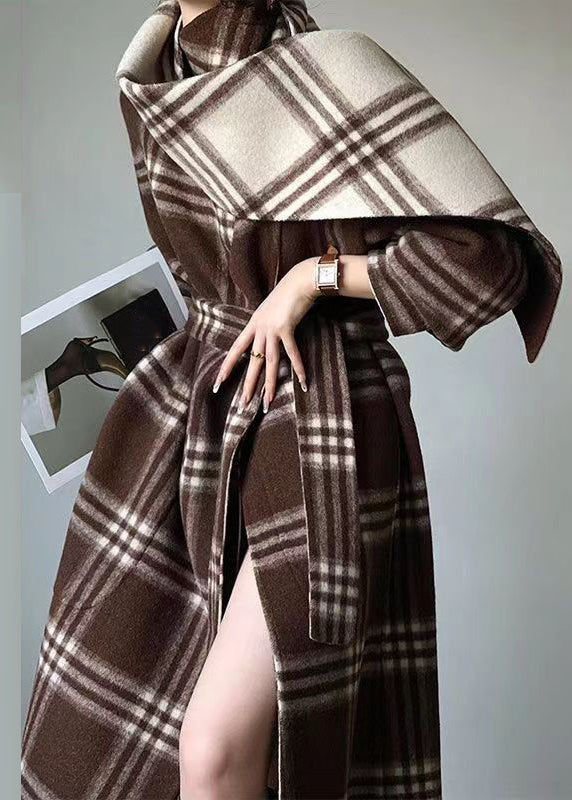 WW | Plaid Tie Waist Patchwork Reversible Wool Coats