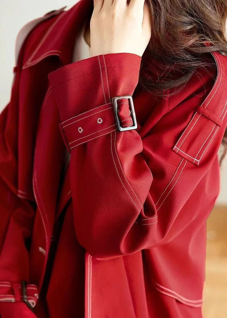 WW | Roter Peter-Pan-Kragen Taschen Knopf Patchwork Baumwolle Mäntel