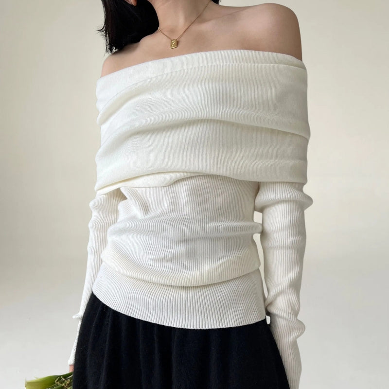 WW | Off-Shoulder Strickpullover - Gerippter Strick - Enganliegendes und Elegantes Design