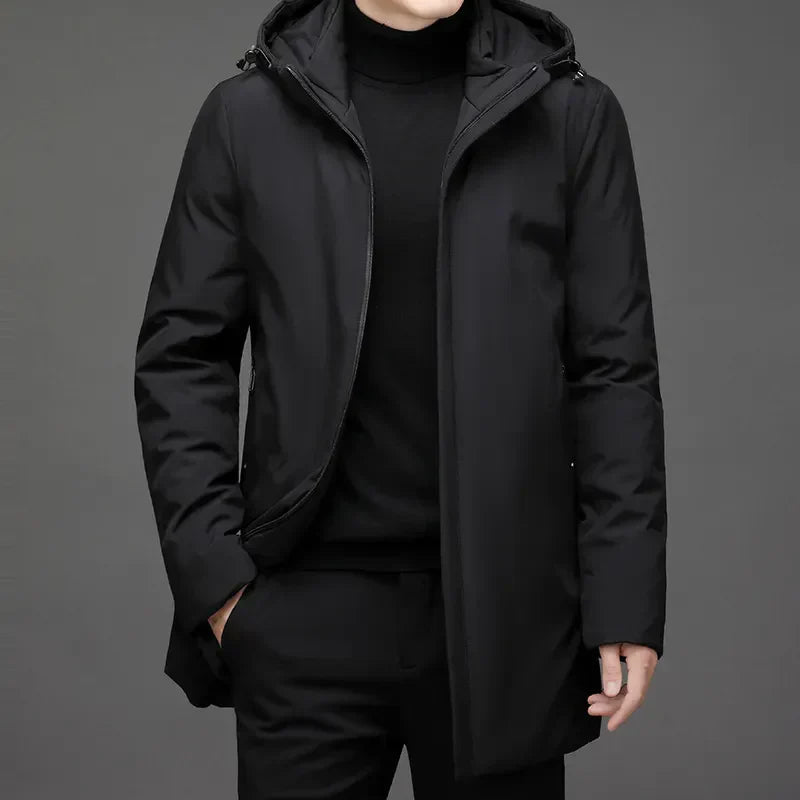 WW | Lange Winterjacke mit Kapuze und Reißverschluss für Männer Warm
