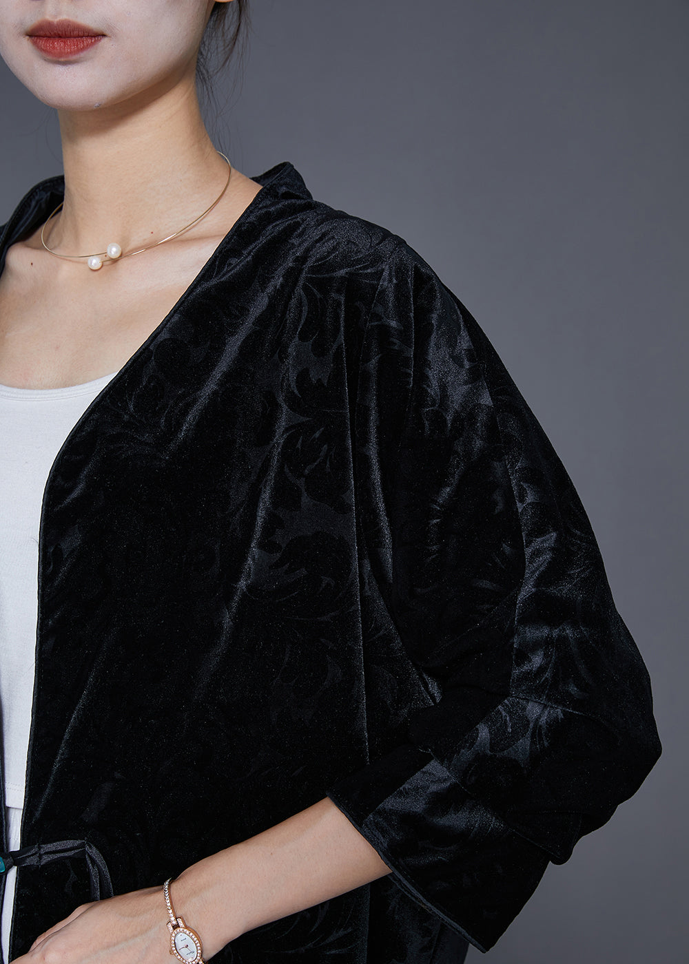 WW | Black Jacquard Chinese Button Silk Velour Jackets