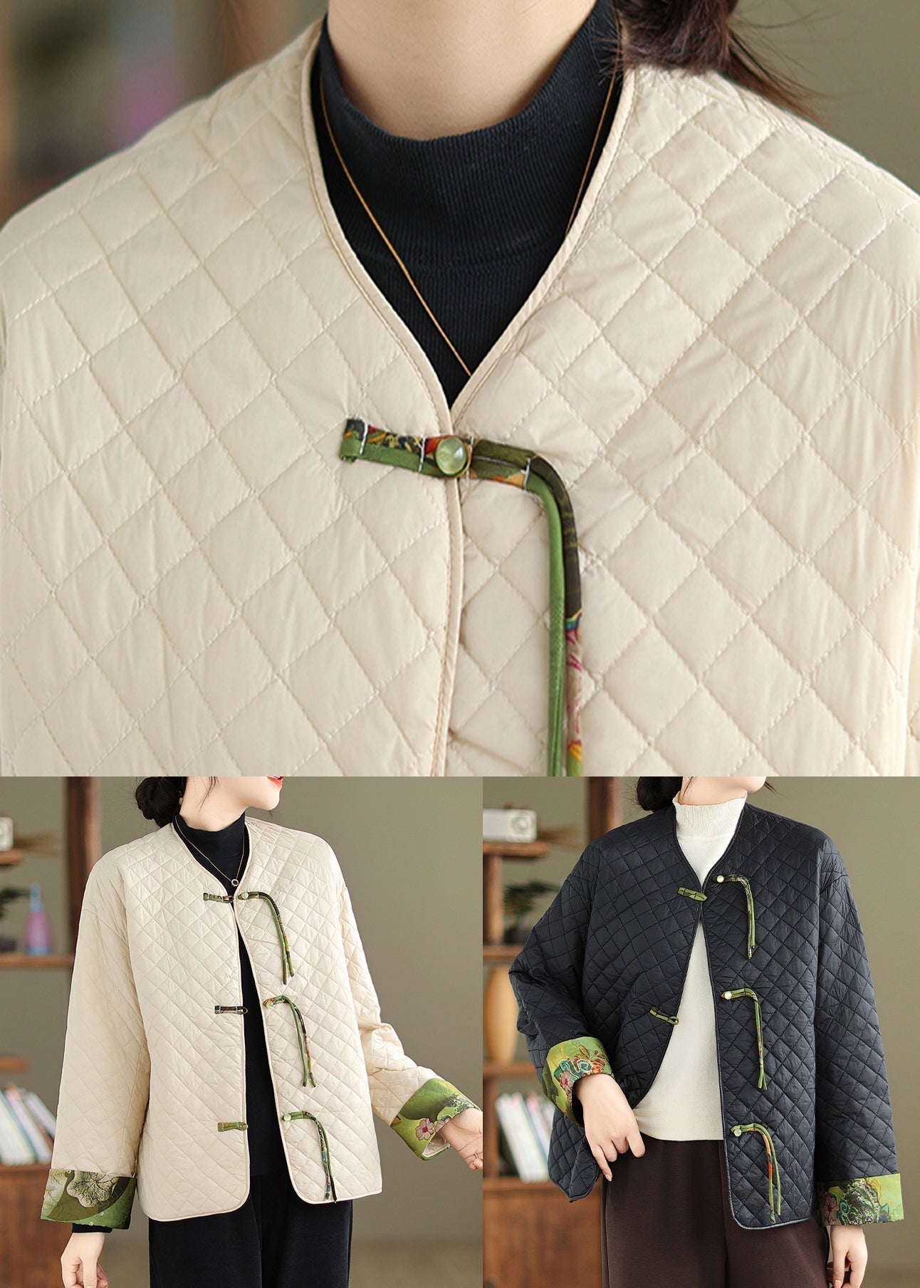 WW | Black Tassel Button Patchwork Fine Cotton-Padded Winter Jackets