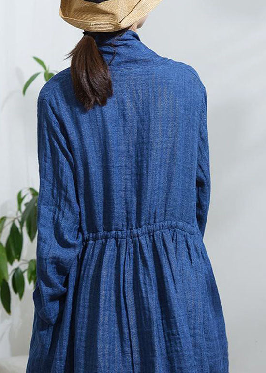 WW | Blue Ribbon Button Long Sleeve Drawstring Trench Coats