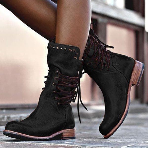 WW | Klassische Vintage-Leder-Kalbsstiefel für Damen – Stilvolle braune Schuhe mit bequemem Sitz