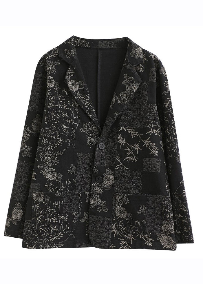 WW | Black Notched Print Denim Coats