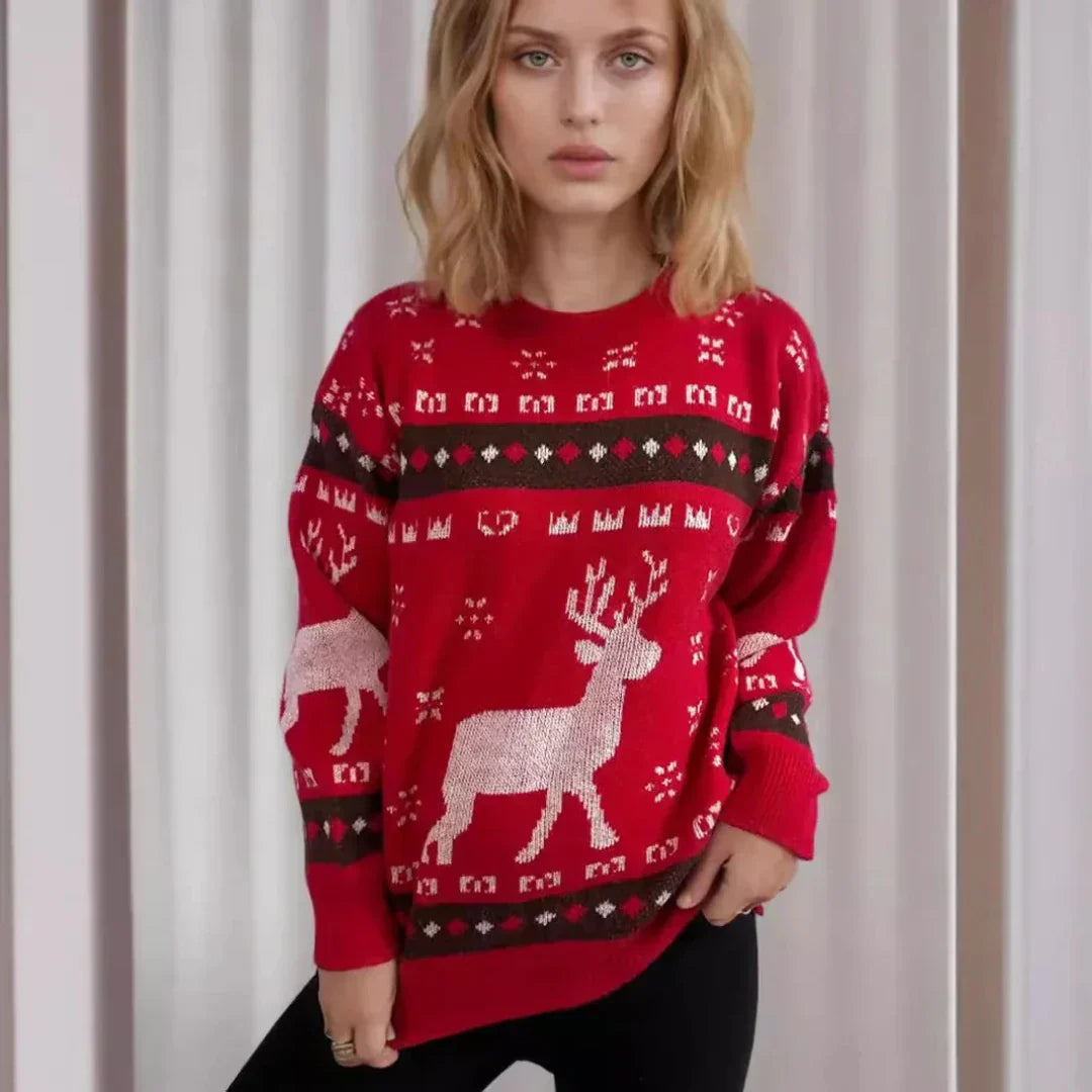 WW | Ugly Christmas Sweater for Women - Knitted Reindeer Sweater