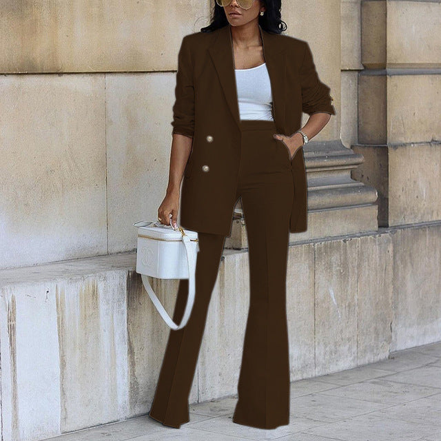 WW | Geknöpfte Blazer mit Schlaghose Zwei-teil Set
