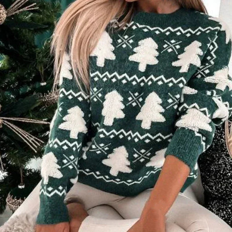 WW | Women's Pullover with 3D Santa Claus Print - Soft & Warm Knitted Sweater for the Holidays