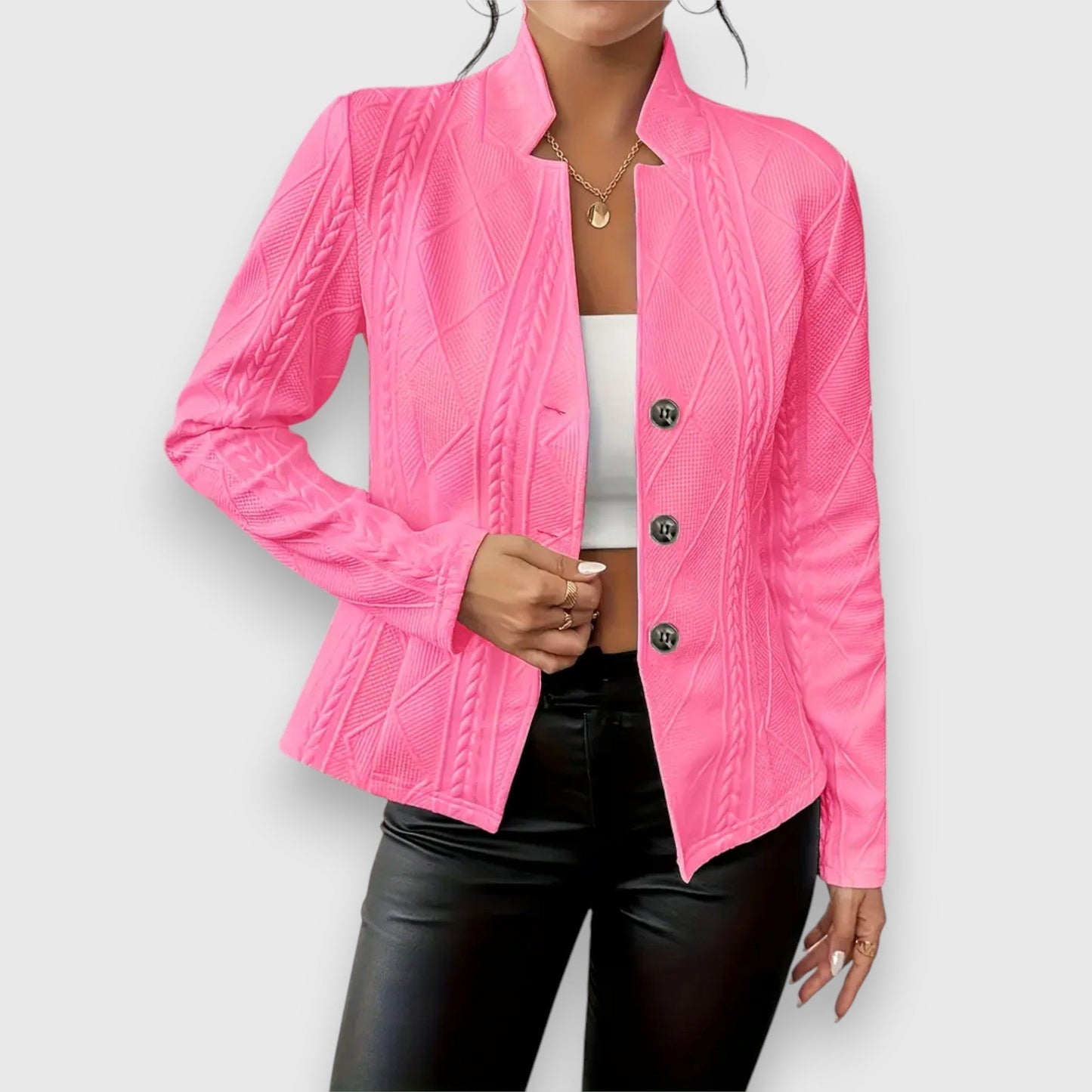 WW | Sleeved Knitted Blazer for Winter Button Closure