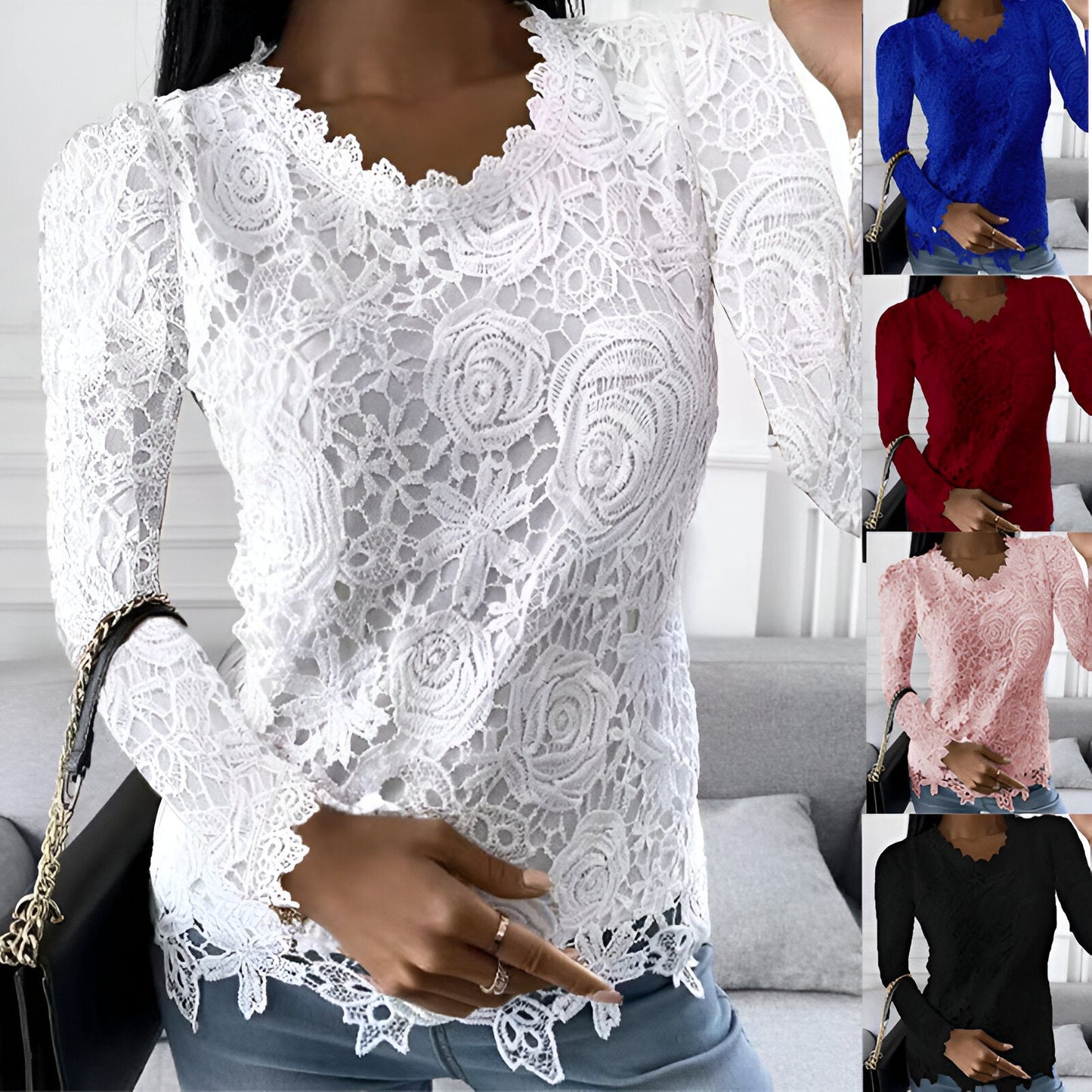 WW | Elegant Lace Blouse with Long Sleeves