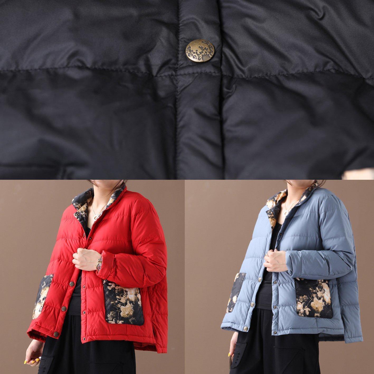 WW | Women's Parka Coats Black Patchwork Print Stand-Up Collar Pockets WW | Winter Coat