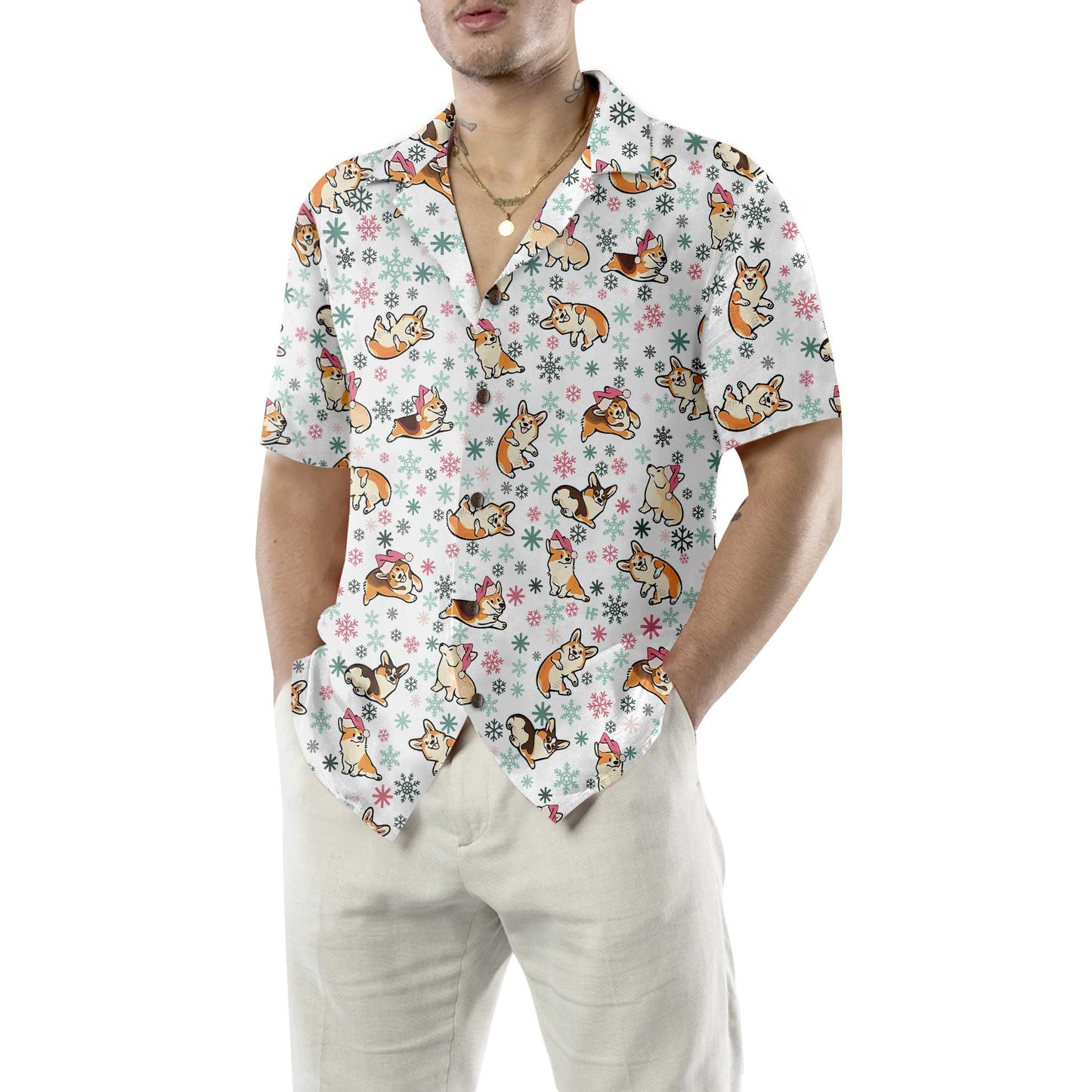 WW | Warmer Corgi für ein fröhliches Weihnachts-Hawaiian-Shirt, lustiger Weihnachts-Corgi, bestes Weihnachtsgeschenk
