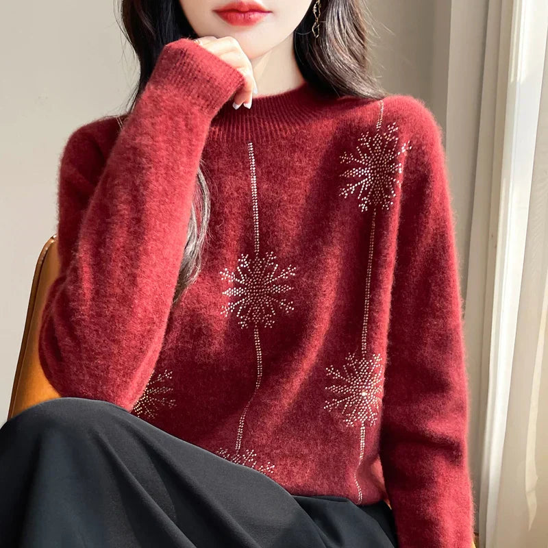 WW | Women's Sweater - Soft Knitted Sweater with Stand-Up Collar & Warm Comfort for Winter