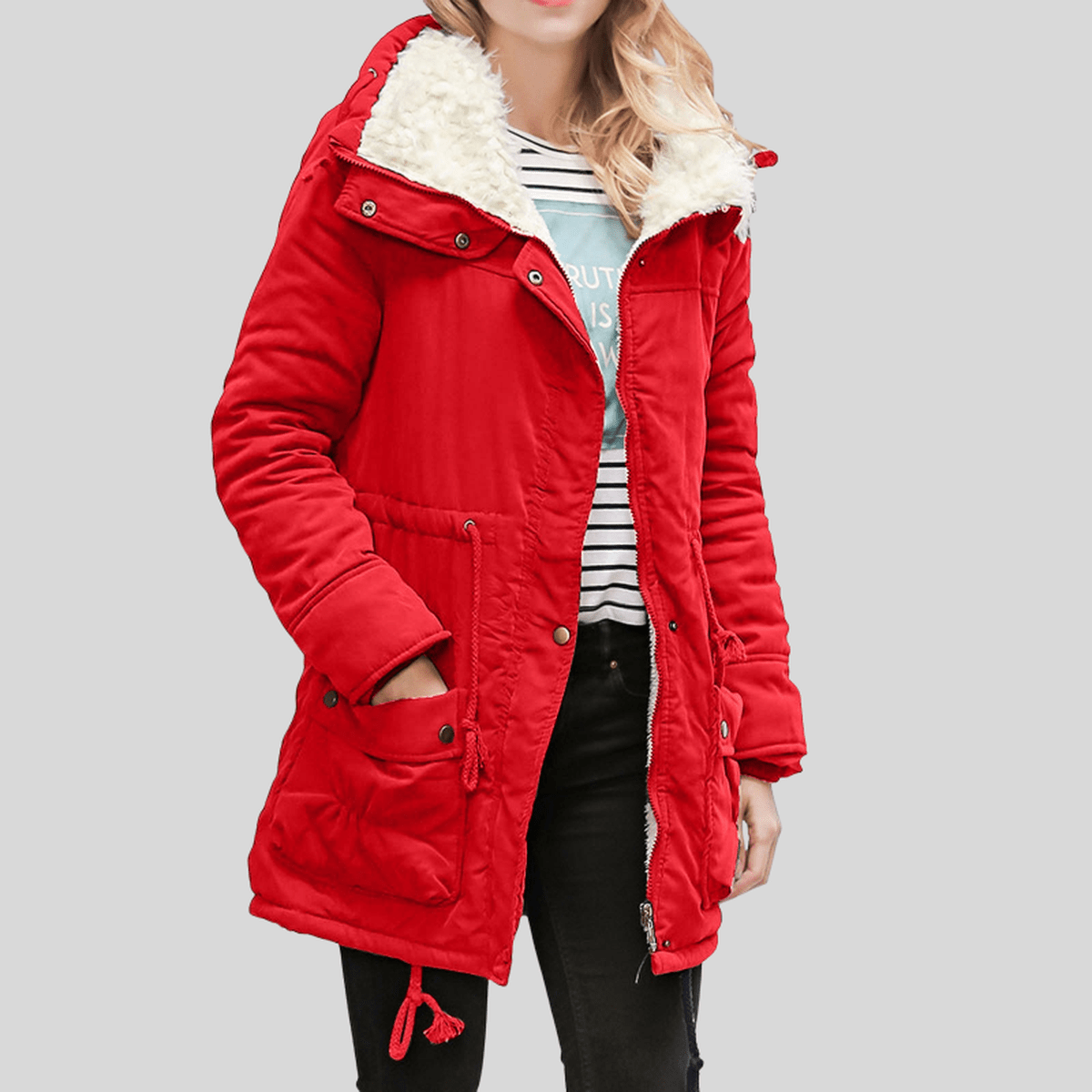 WW | Wasserabweisende Kapuzenparka Jacke mit Plüschigem Futter