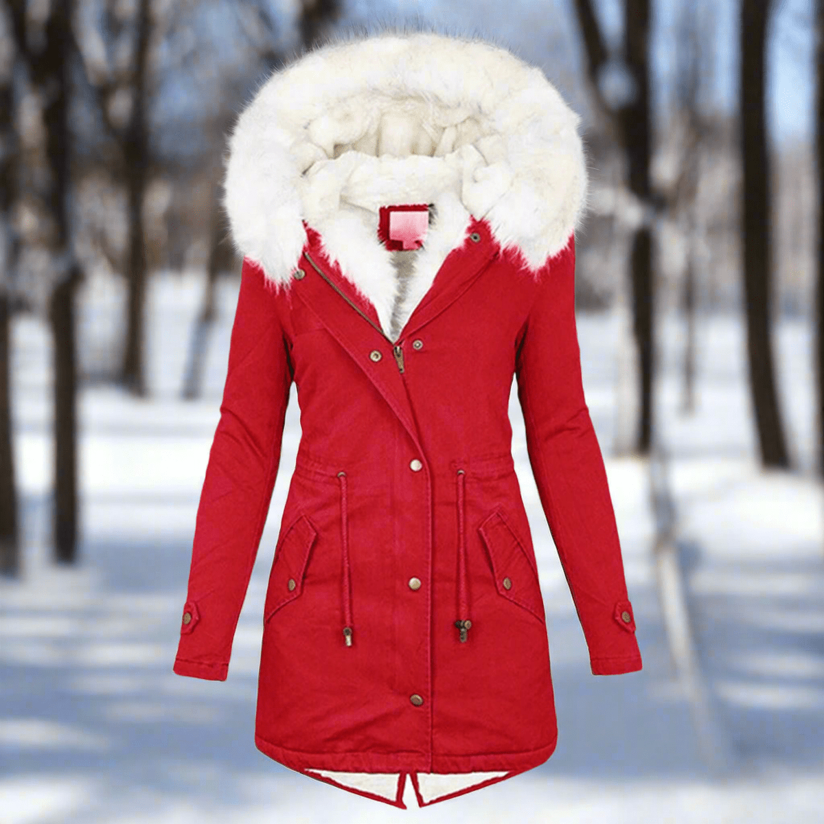WW | Water-Repellent Long Parka Jacket with Faux Fur Hood