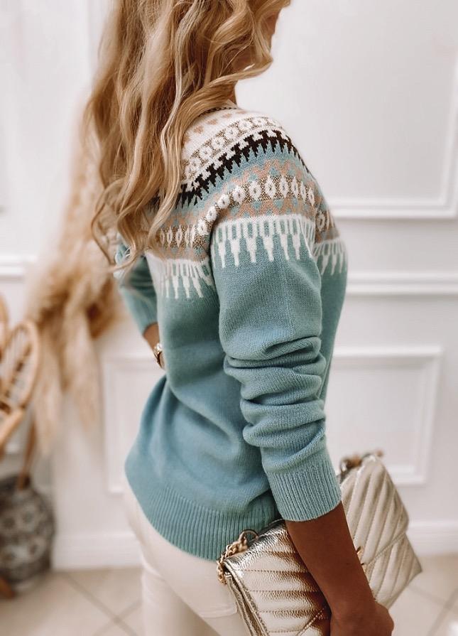 WW | Gestrickte Wollmischung Fair Isle Muster Rundhals Lange Ärmel