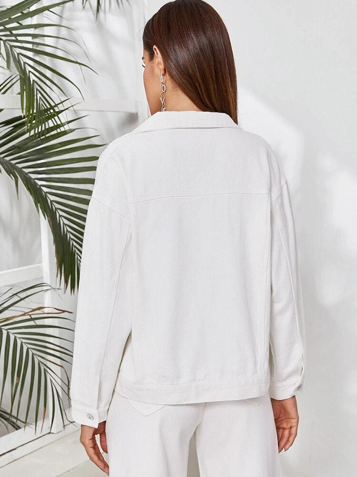 WW | Weiße Damen Frühlingsjacke mit Knopfverschluss und Taschen