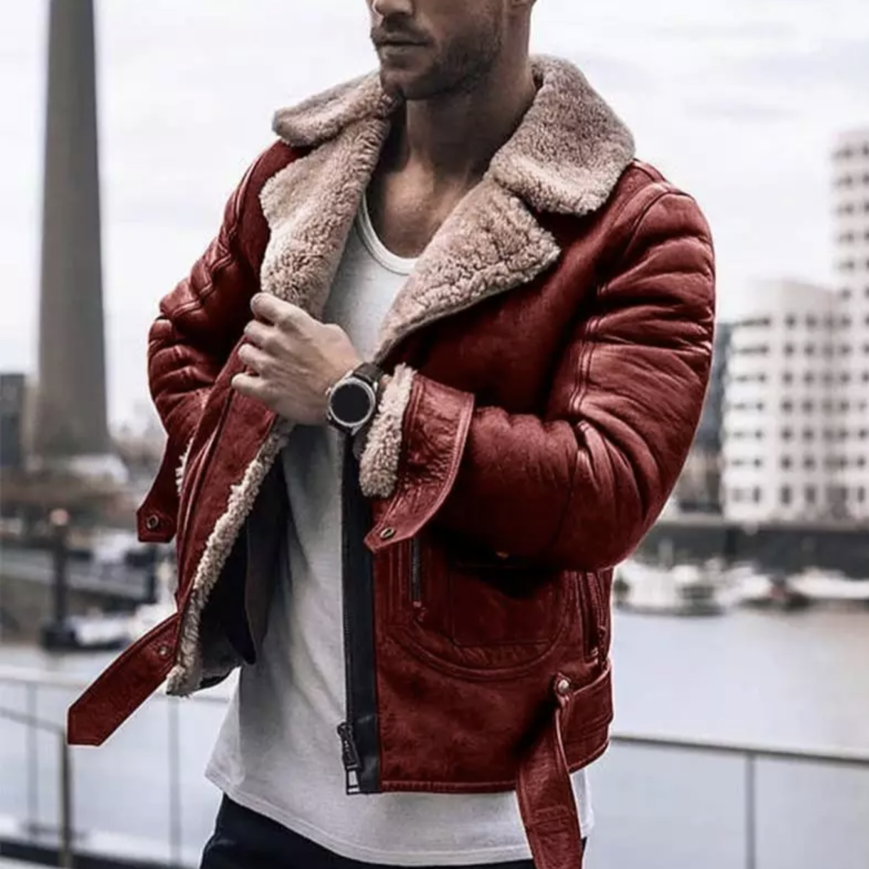 WW | Leather Jacket Sherpa Fleece Lined Biker Jacket