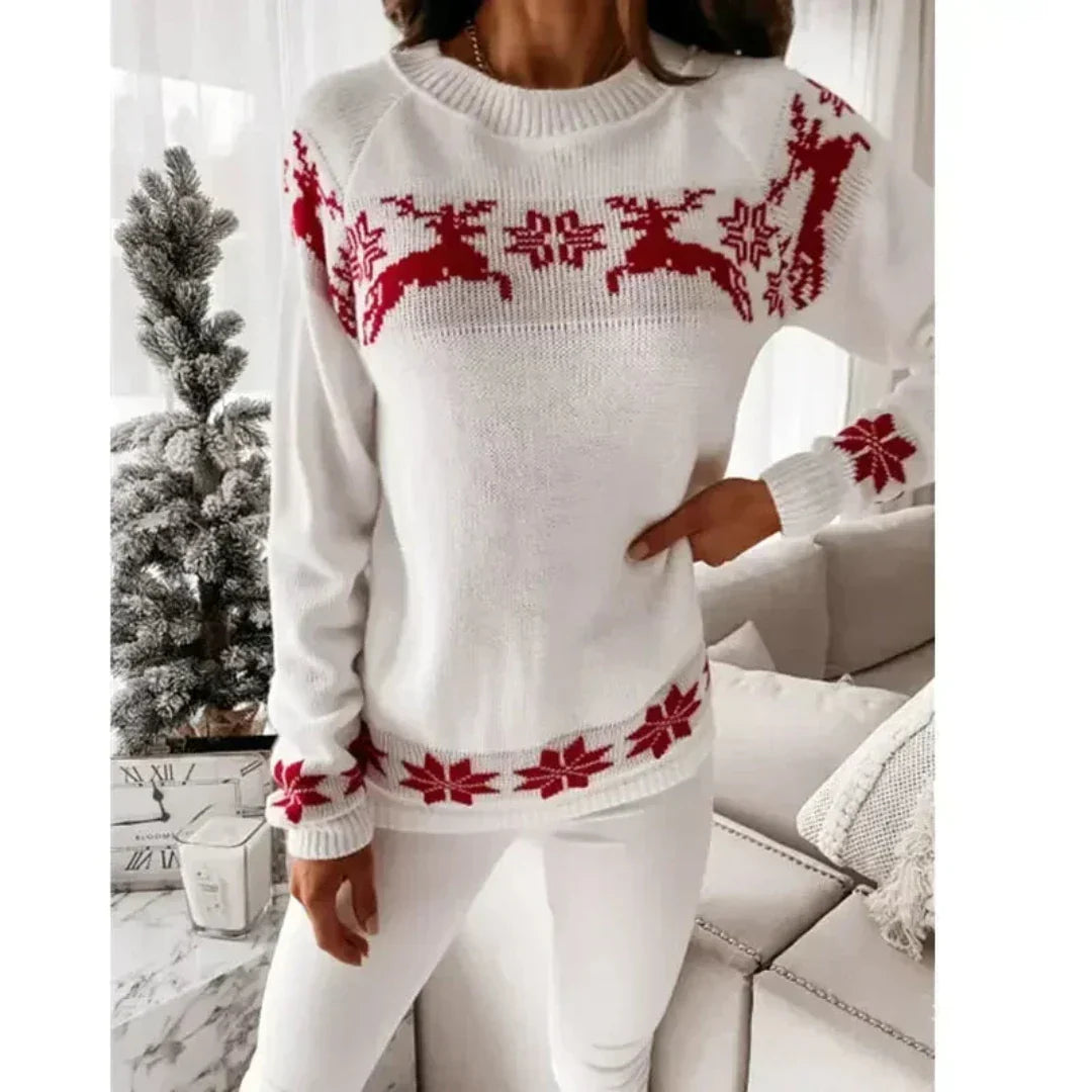 WW | Damenpullover mit Rentier - Warmer Gestrickter Damenpullover