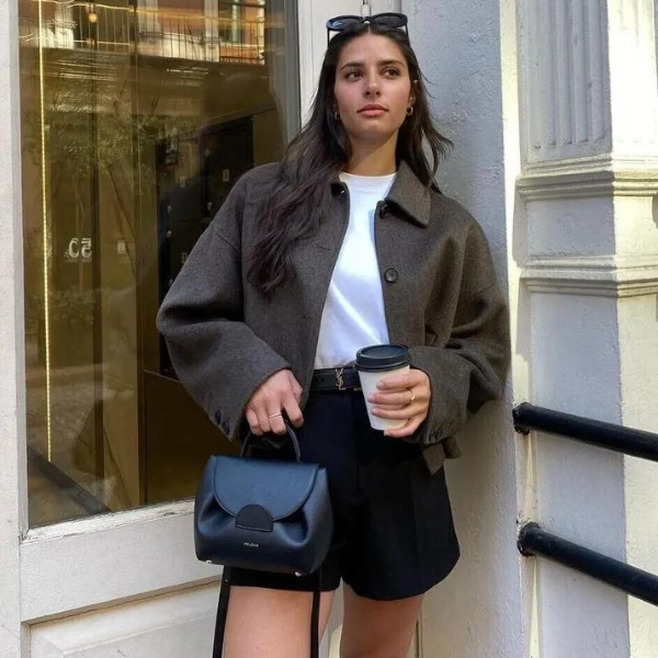 WW | Einreiher Lockere Passform Kurze Wolltrenchcoat Damen