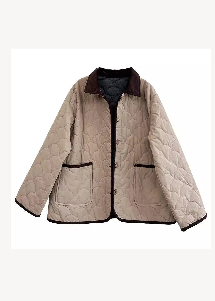 WW | Army Green Peter Pan Collar Pockets Fine Cotton Lined Jackets Winter