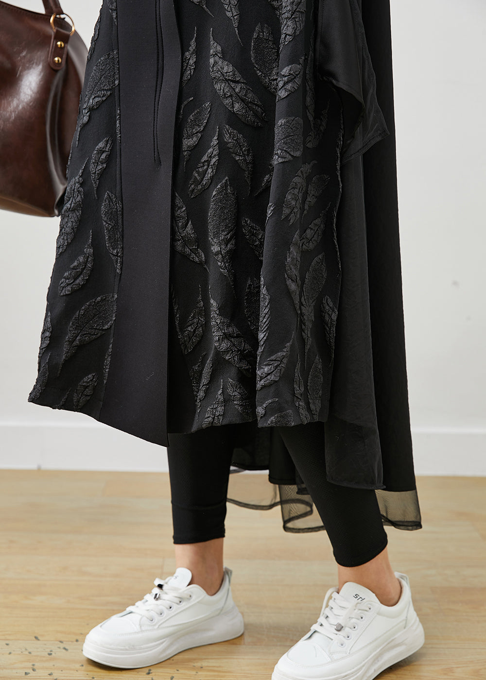 WW | Black Oversized Patchwork Jacquard Cotton Trench Coats