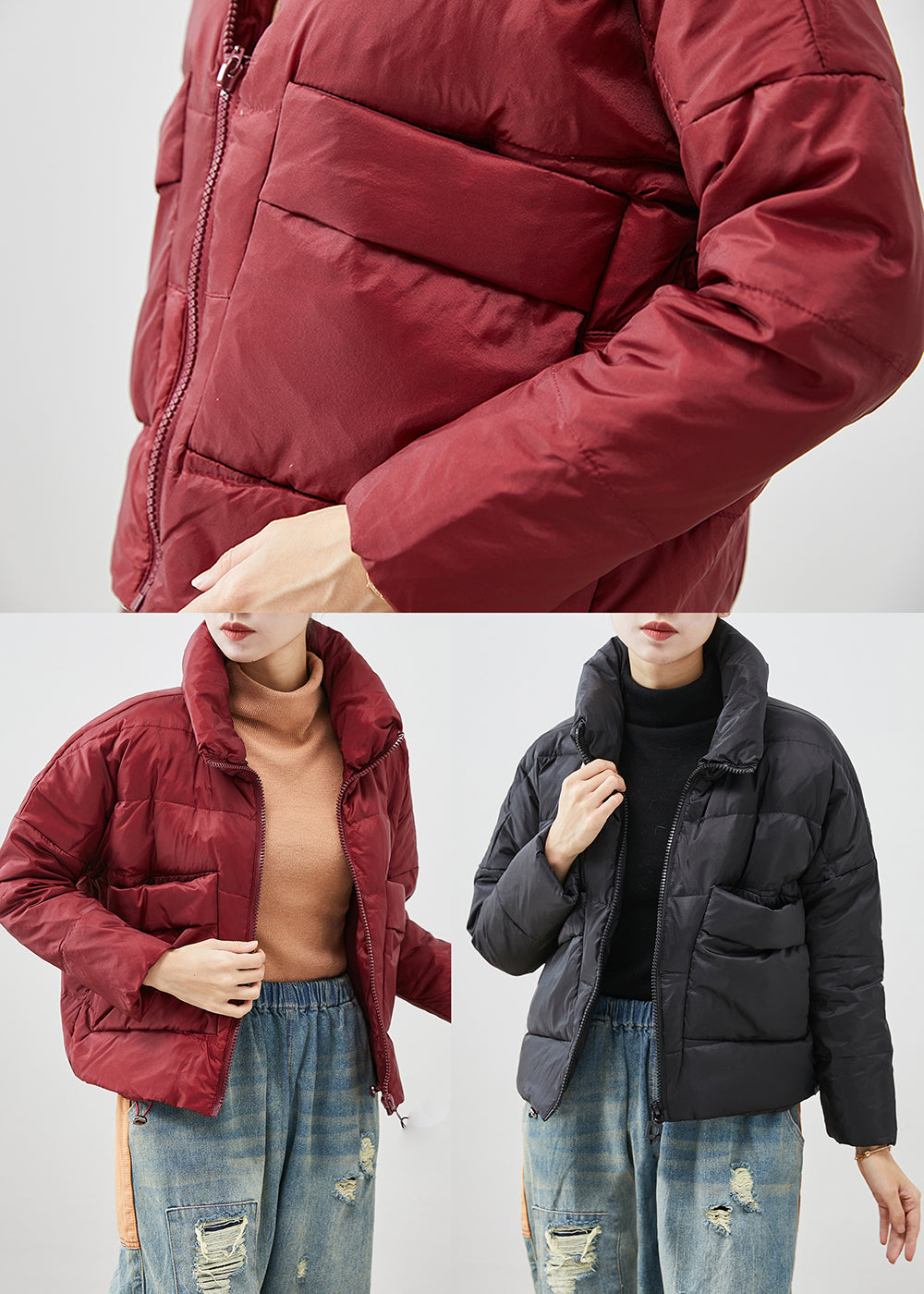 WW | Black Oversized Pockets Duck Down Jackets Winter