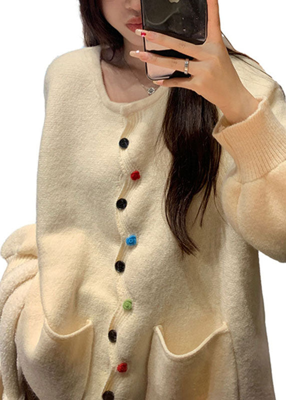 WW | Coffee Pocket Button Solid Cotton Knitted Sweaters Coats