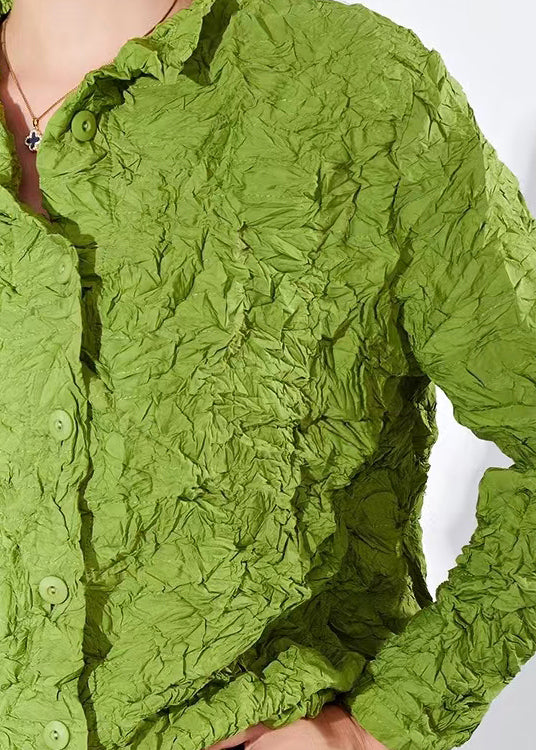 WW | Green Wrinkled Button Cotton Thin Cardigan Coats
