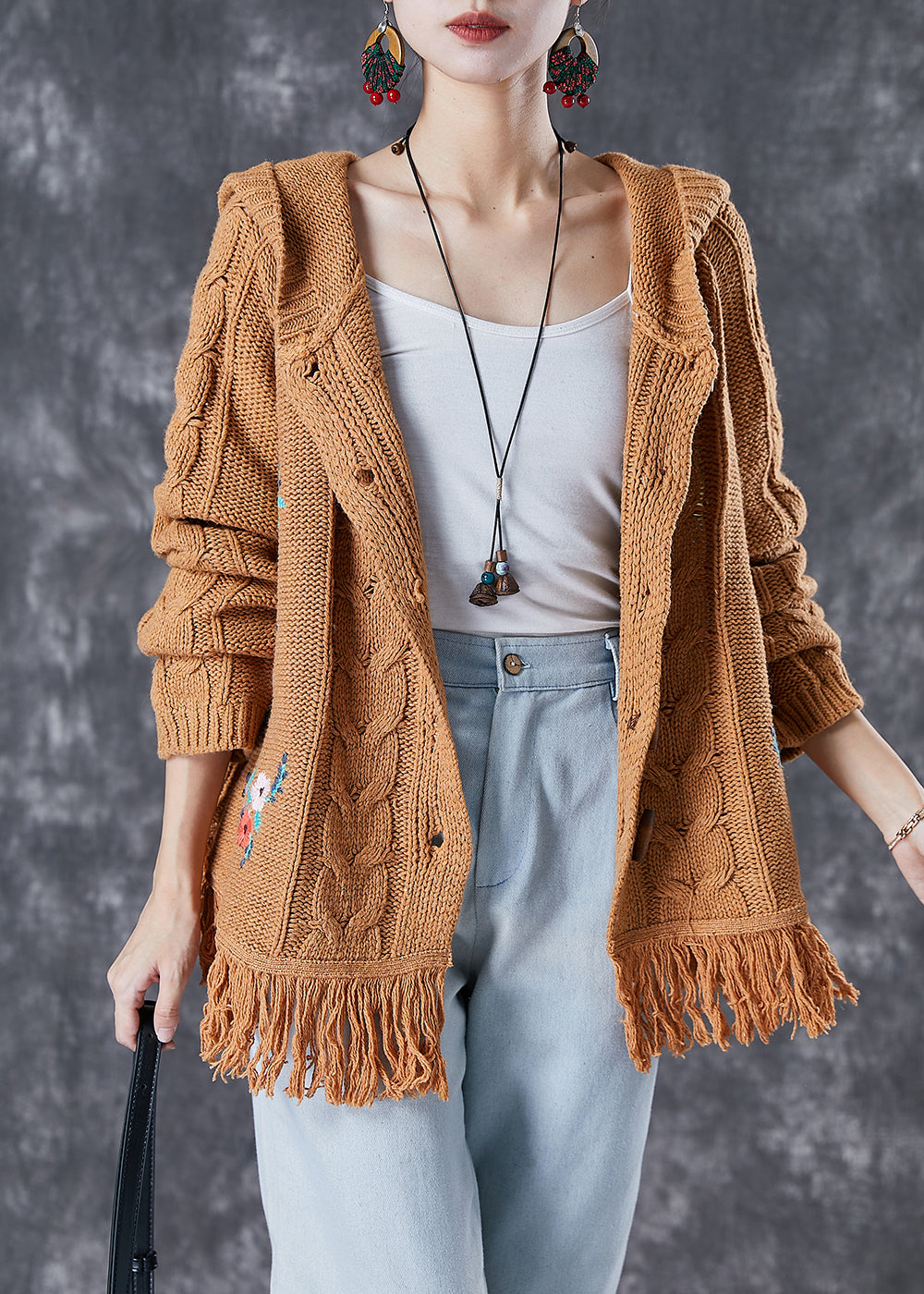 WW | Khaki Embroidered Tassel Cardigans