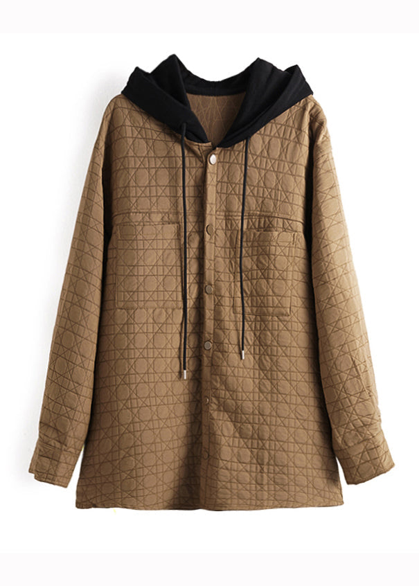 WW | Khaki Kapuzen Taschen Patchwork Feine Baumwolle Gefütterte Mäntel Winter