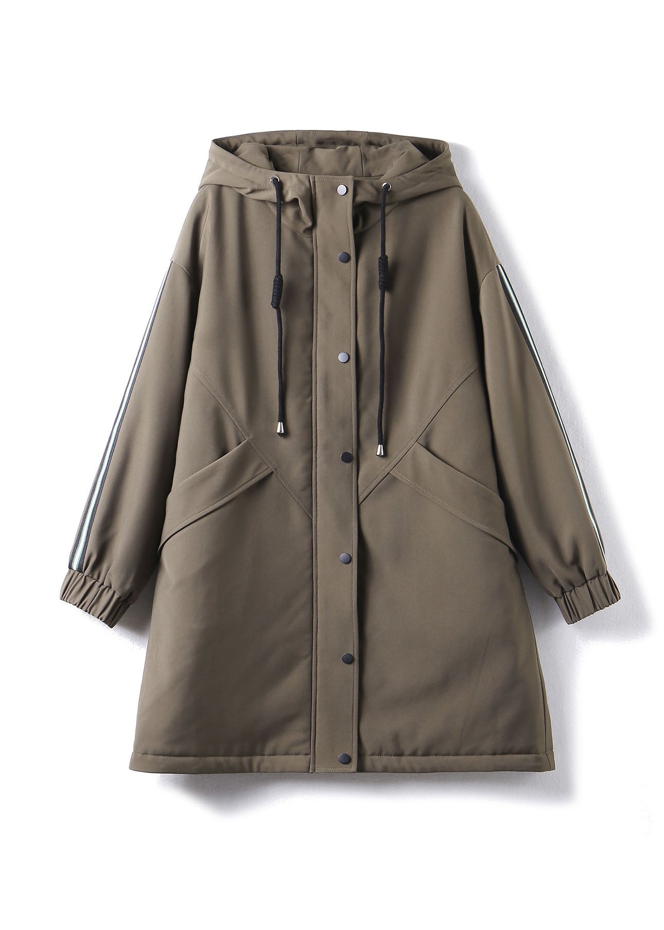 WW | Chestnut Brown Zipper Patchwork Drawstring Button Thick Hooded Down Jackets Winter