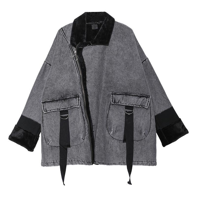 WW | Square Collar Zipper Fine Tunic Coats Grey Jackets