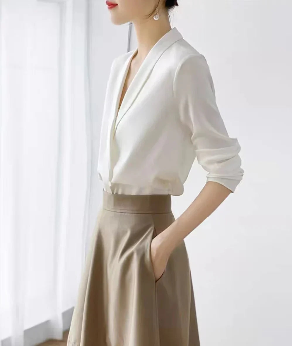 Satin V-neck Blouse