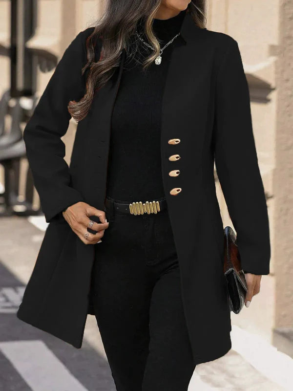 WW | Slim Fit Mid-Length Wollmantel mit klassischem Revers und Knopfverschluss - Winter-Essential