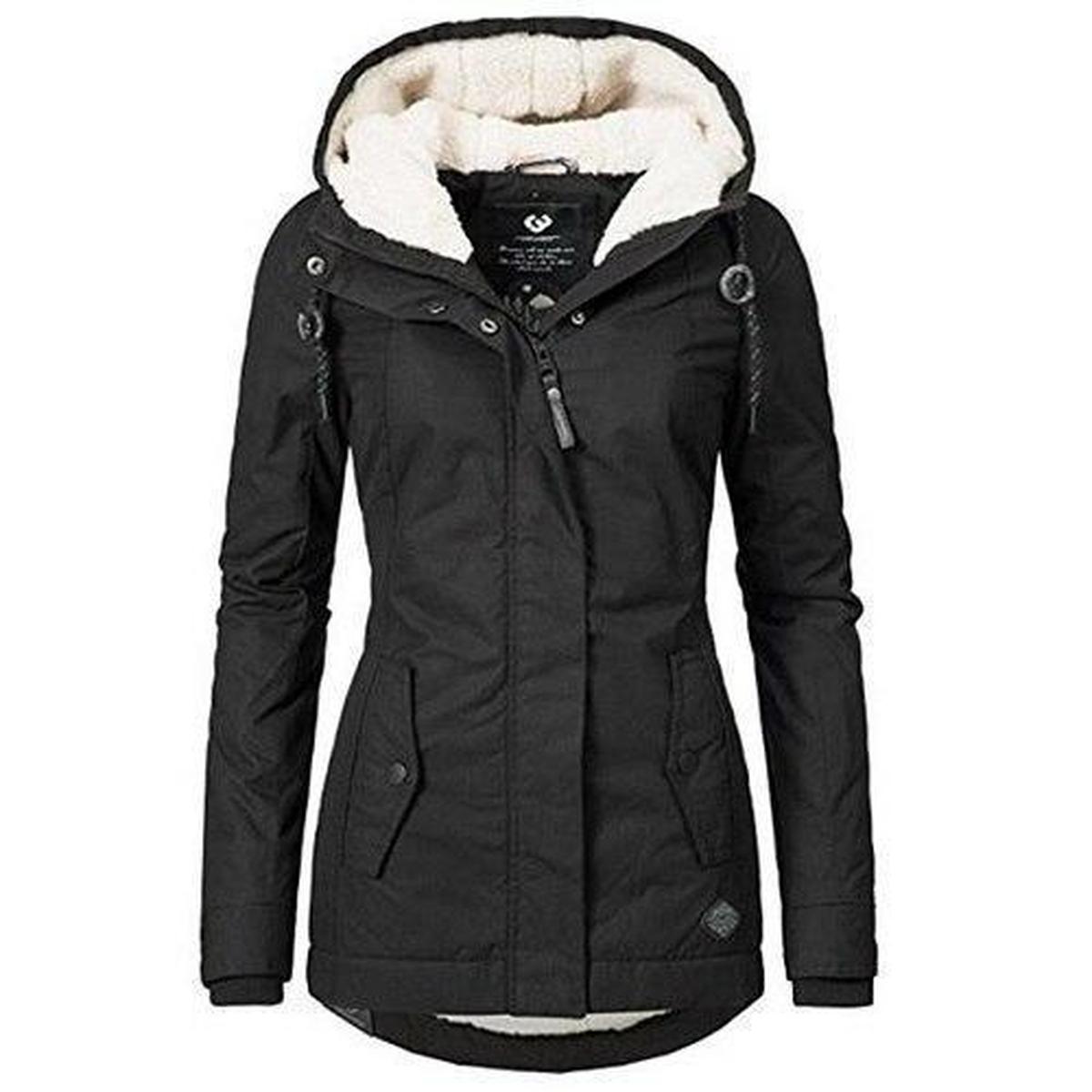 WW | Damen Schwarzer Verstellbarer Kapuzenparka Für Herbst und Winter