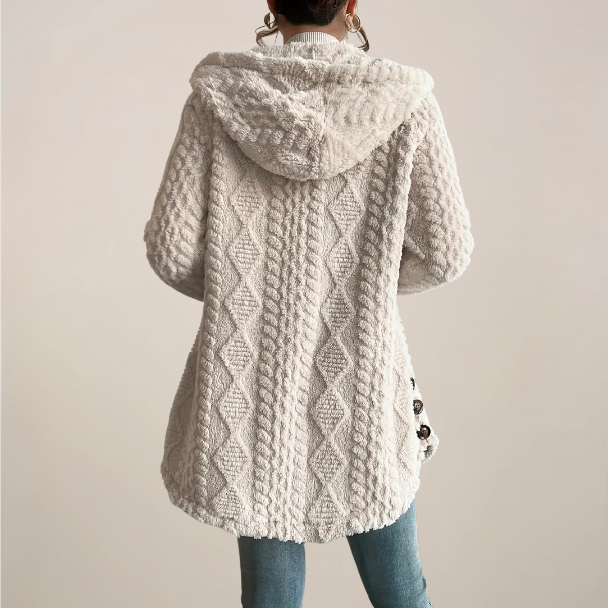WW | Damen Hoodie Jacquard Plüsch Jacke Cozy Cardigan