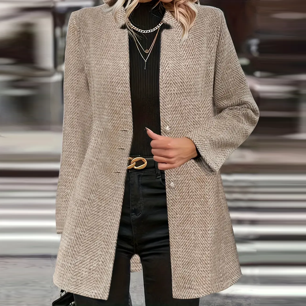 WW | Damen Langer Fischgratmantel Maßgeschneiderter Stil