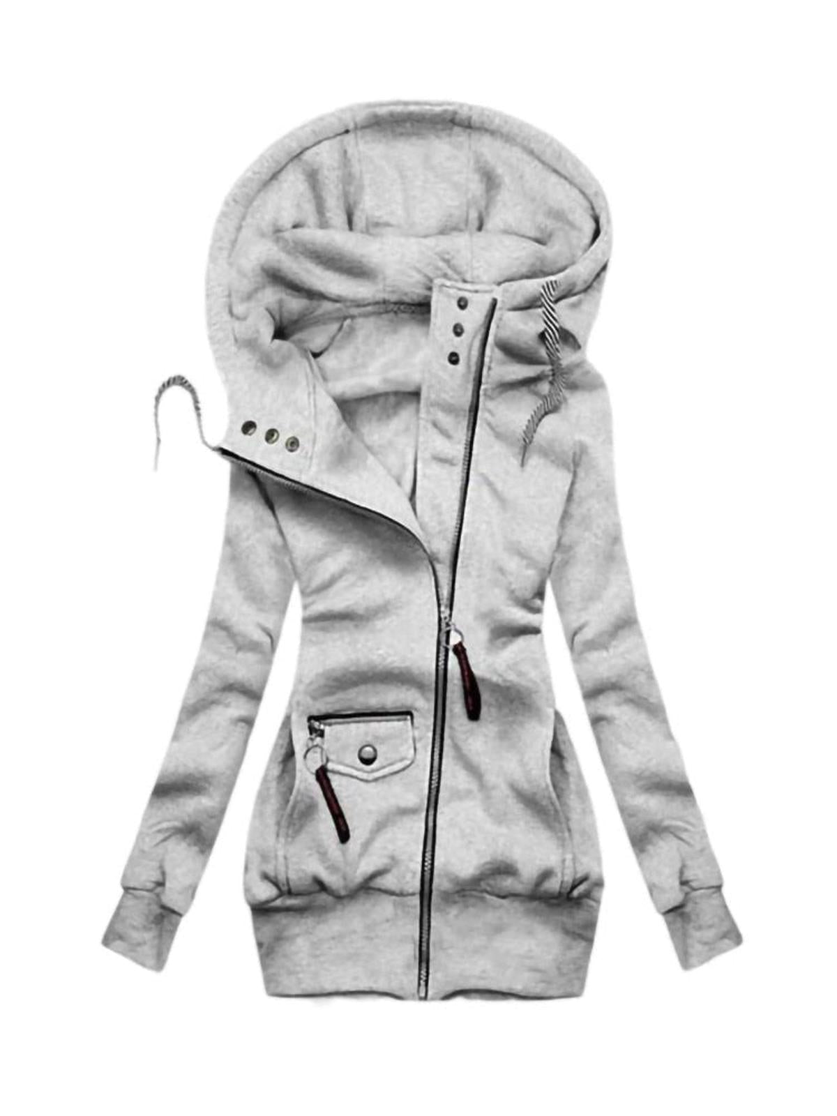 WW | Damen Lange Kapuzenjacke mit Verstellbarer Kapuze und Elastischen Bündchen