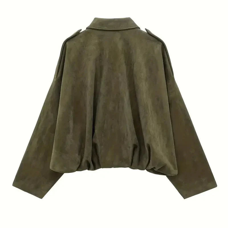 WW | Damen Oversized Kurze Jacke Faux Wildleder