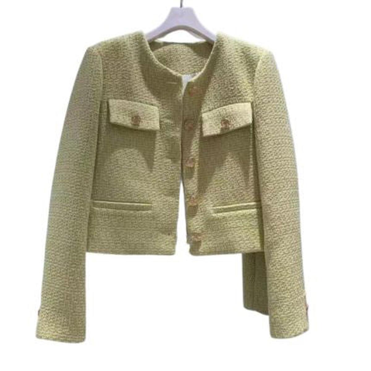 WW | Damen Tweed Jacke mit Rundhalsausschnitt und Knopf Leiste